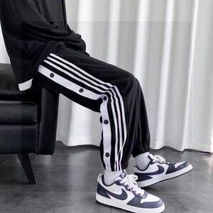 Adidas Men's Black Joggers with White Stripes